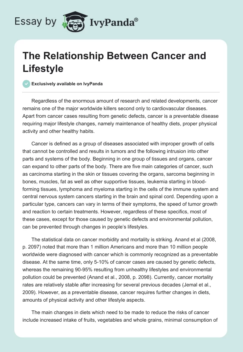 The Relationship Between Cancer and Lifestyle. Page 1