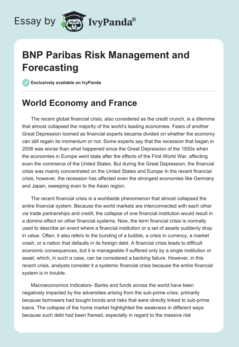 BNP Paribas Risk Management and Forecasting. Page 1
