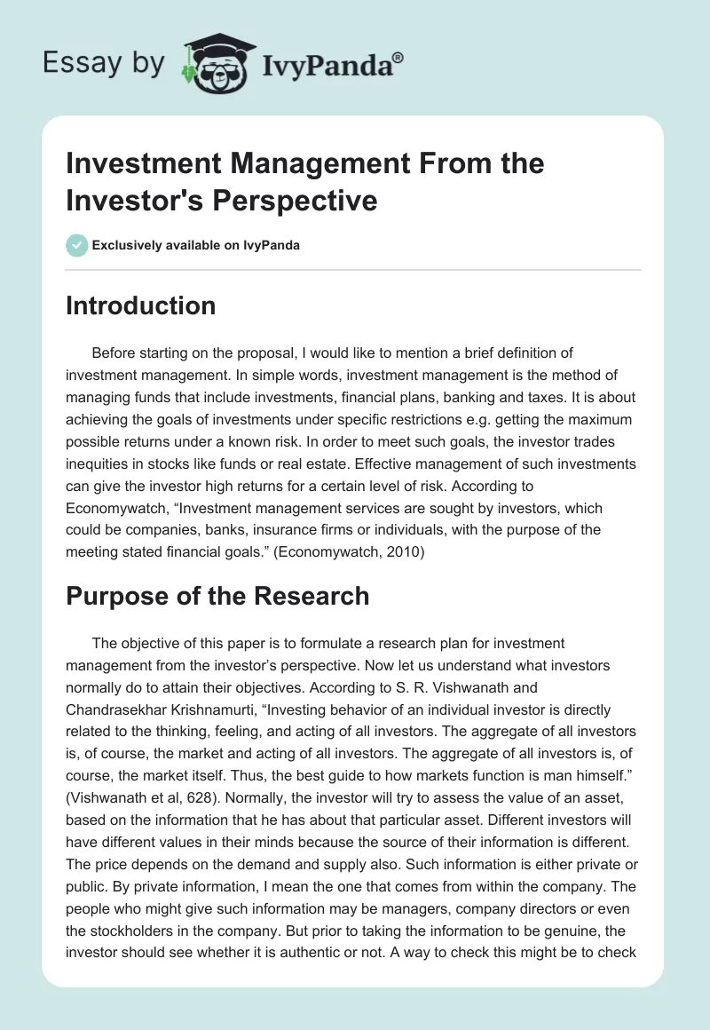 Investment Management From the Investor's Perspective. Page 1