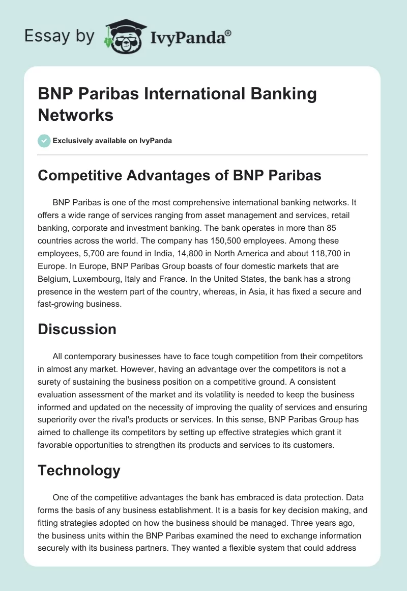 BNP Paribas International Banking Networks. Page 1