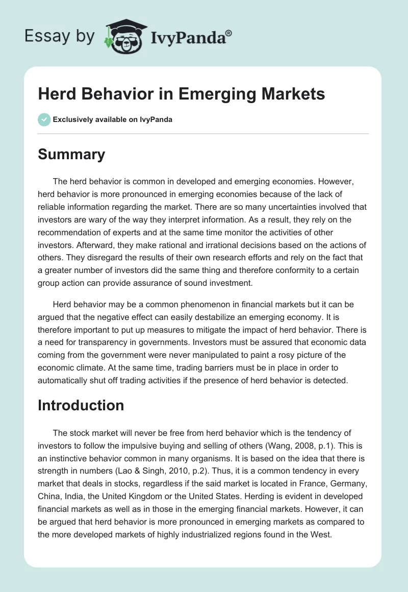 Herd Behavior in Emerging Markets. Page 1