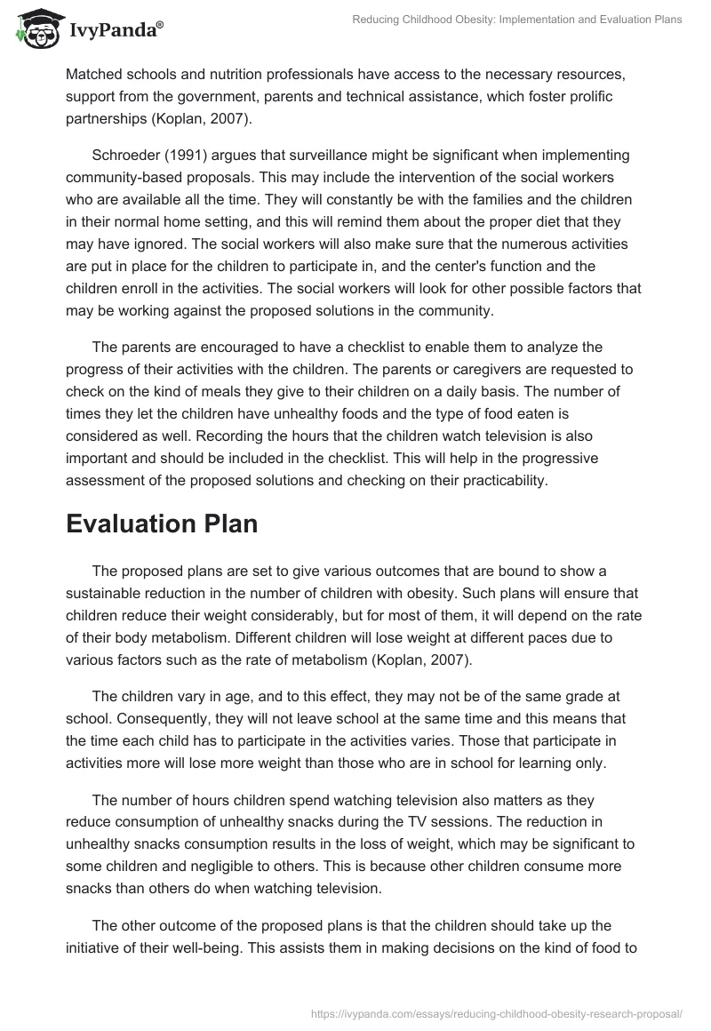 Reducing Childhood Obesity: Implementation and Evaluation Plans. Page 2