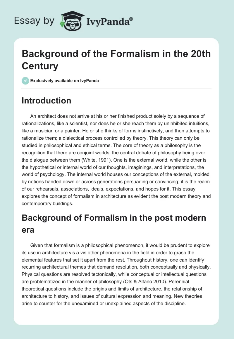 Background of the Formalism in the 20th Century. Page 1
