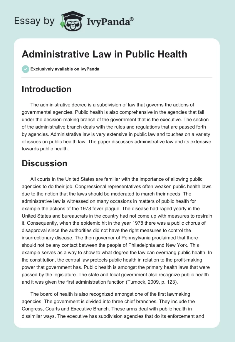 Administrative Law in Public Health. Page 1