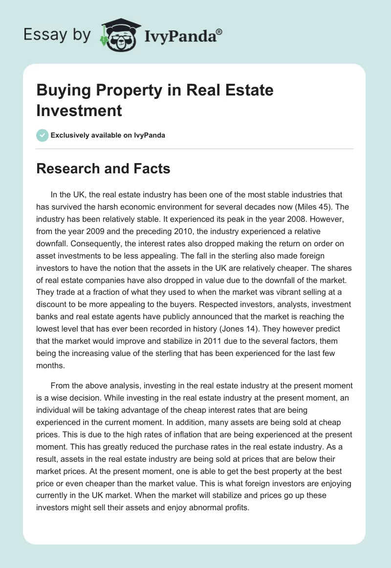 Buying Property in Real Estate Investment. Page 1