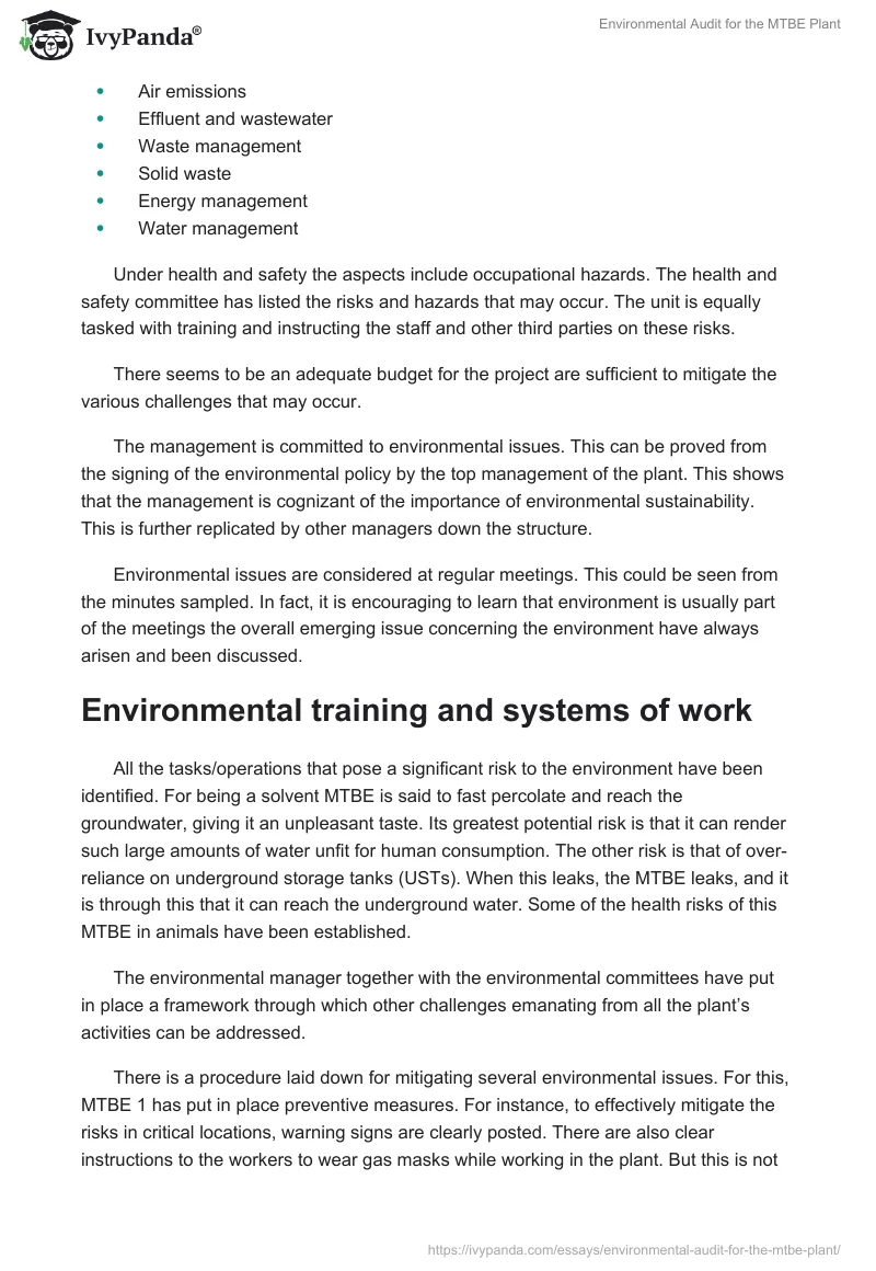 Environmental Audit for the MTBE Plant. Page 3