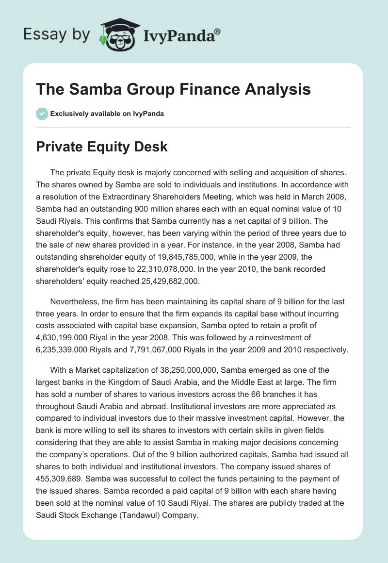 The Samba Group Finance Analysis. Page 1