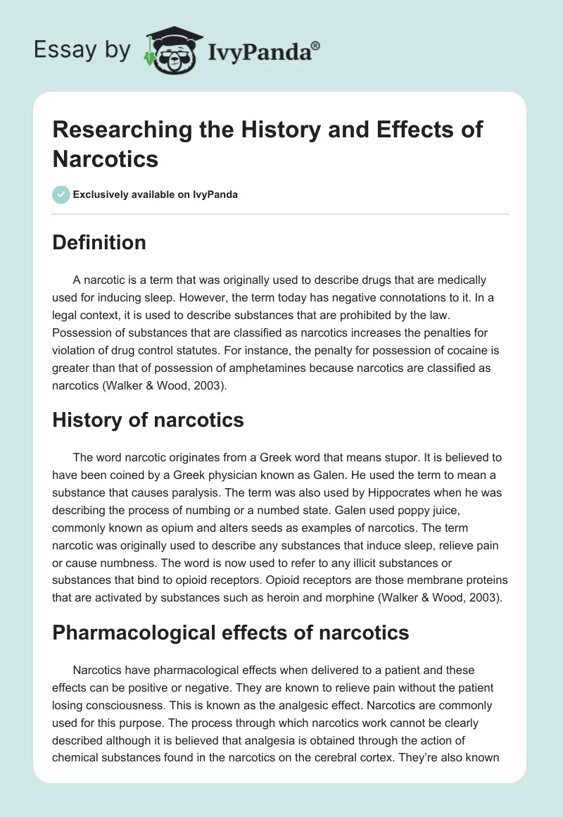 Researching the History and Effects of Narcotics. Page 1