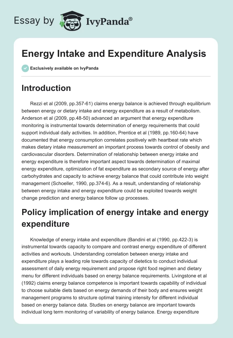 Energy Intake and Expenditure Analysis. Page 1
