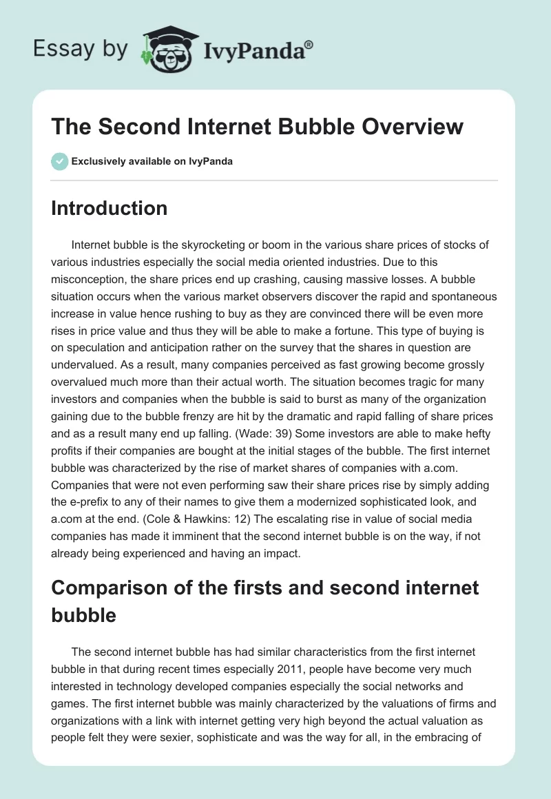 The Second Internet Bubble Overview. Page 1