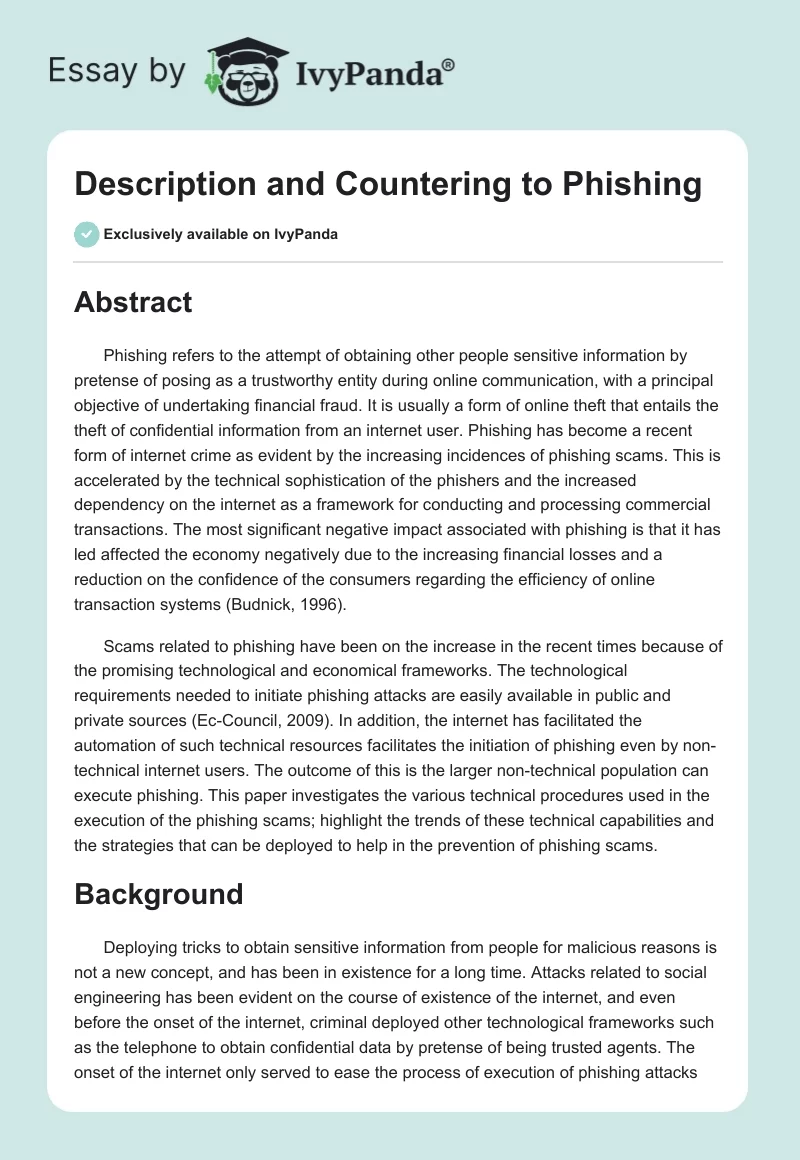 Description and Countering to Phishing. Page 1