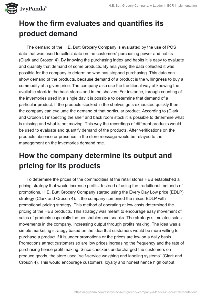 H.E. Butt Grocery Company: A Leader in ECR Implementation. Page 2