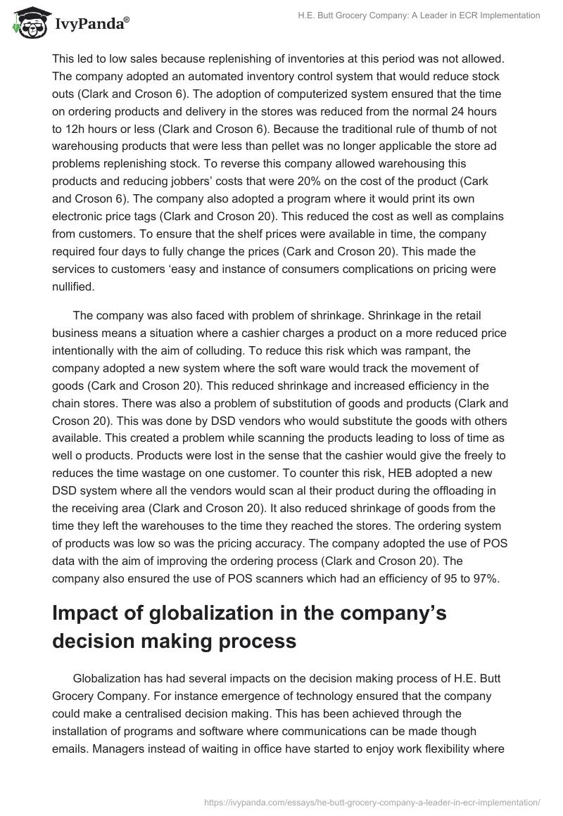 H.E. Butt Grocery Company: A Leader in ECR Implementation. Page 5