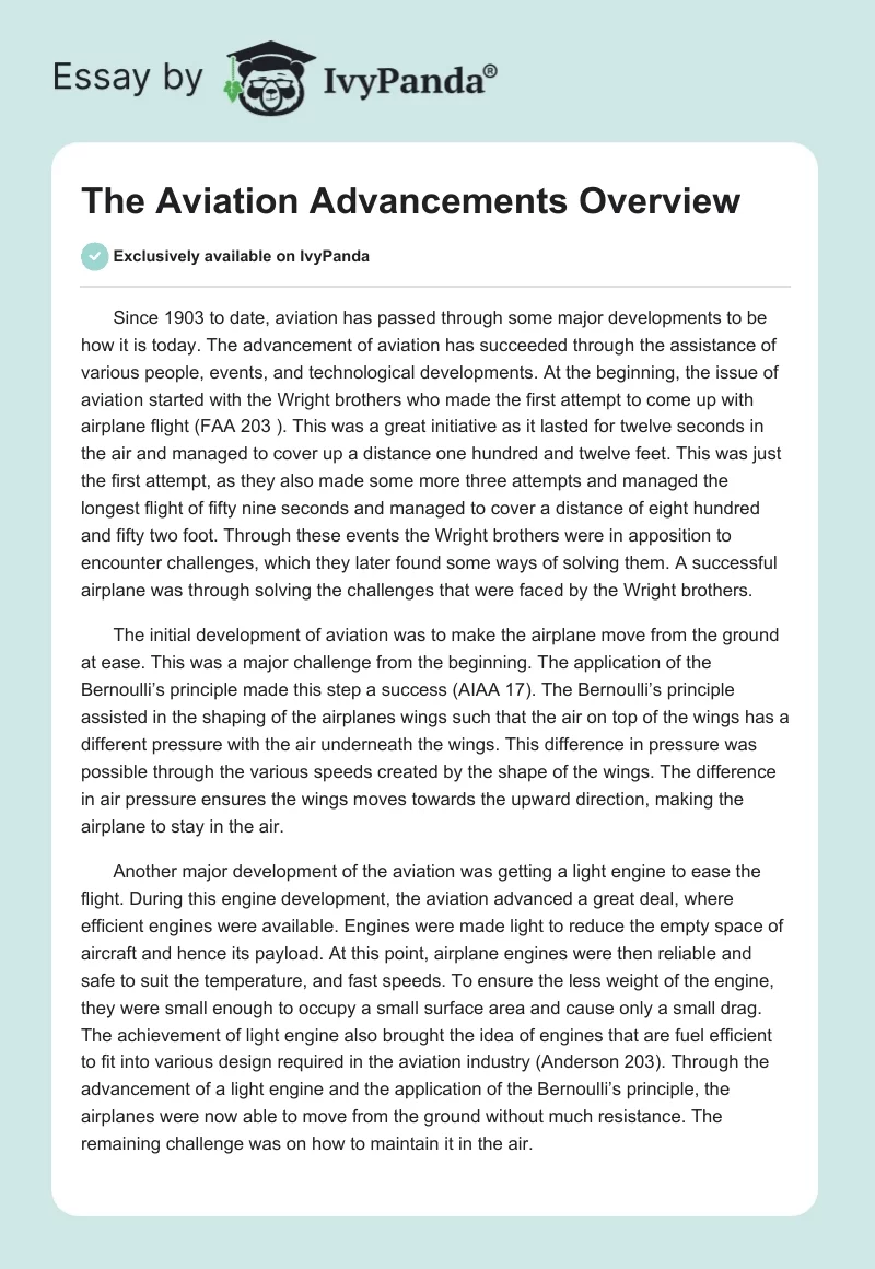 The Aviation Advancements Overview. Page 1