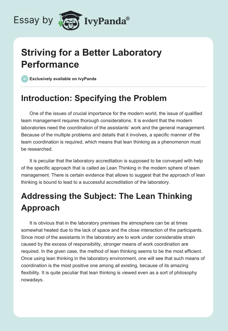 Striving for a Better Laboratory Performance. Page 1