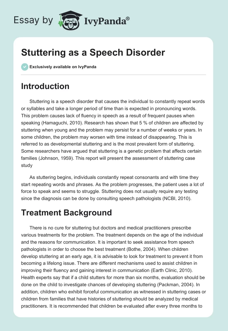 Stuttering as a Speech Disorder. Page 1
