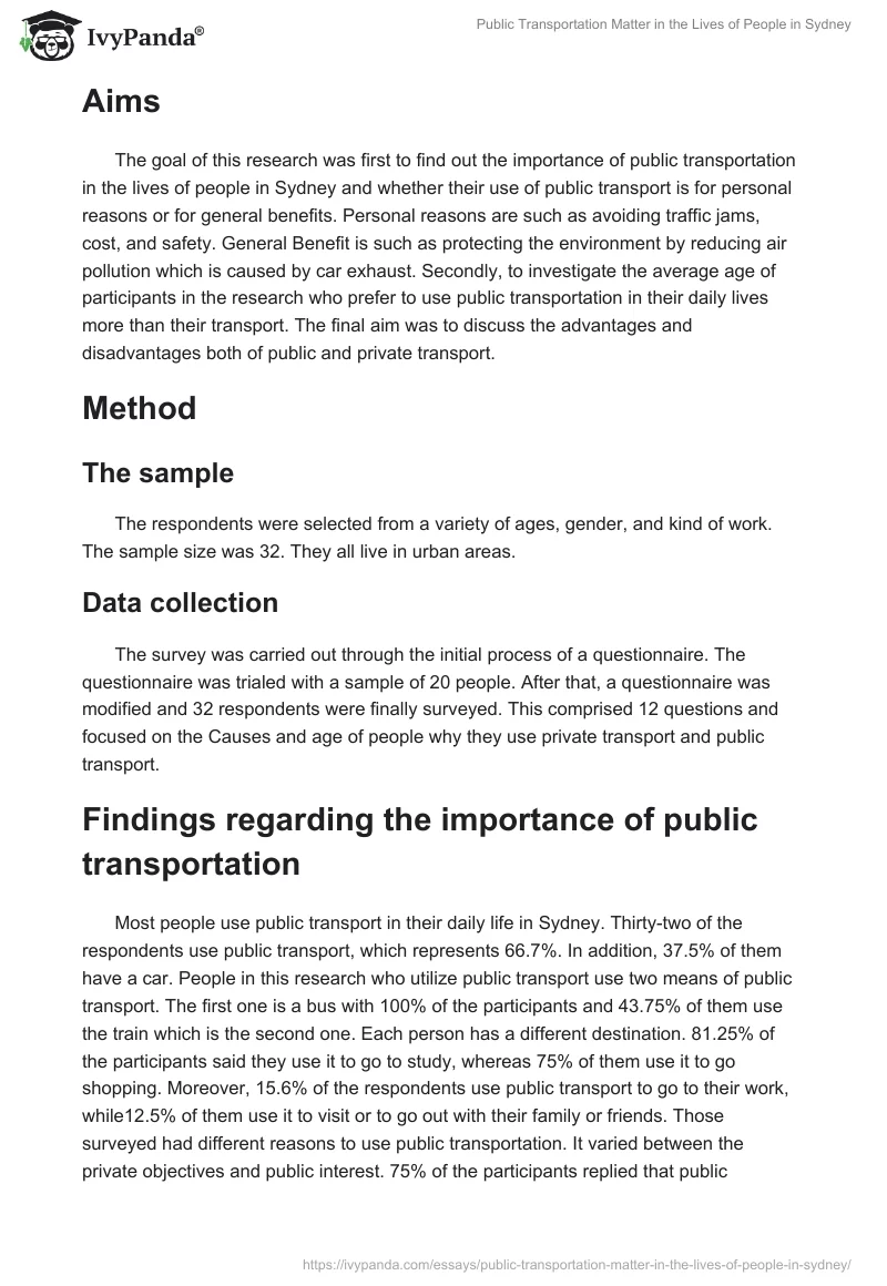 Public Transportation Matter in the Lives of People in Sydney. Page 2