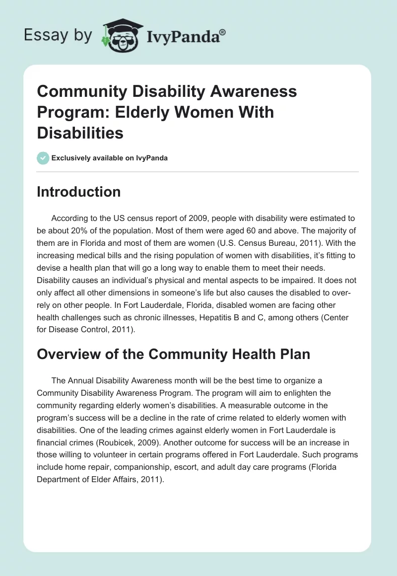 Community Disability Awareness Program: Elderly Women With Disabilities. Page 1