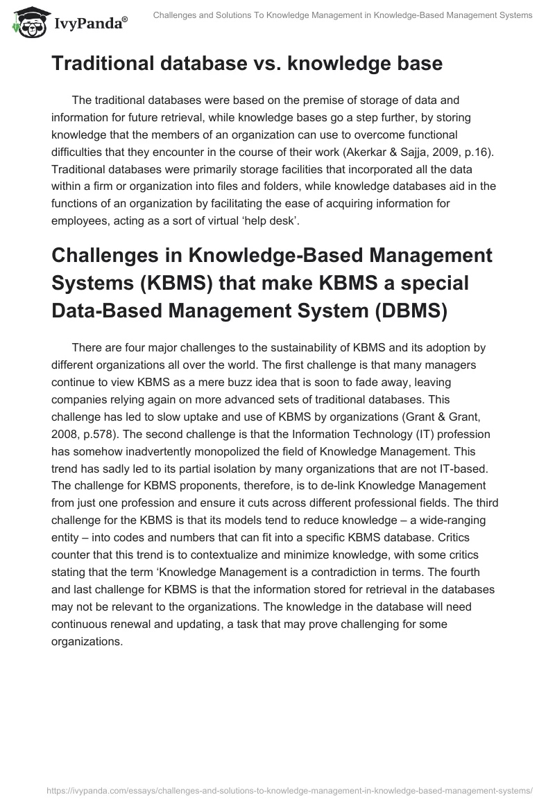 Challenges and Solutions To Knowledge Management in Knowledge-Based Management Systems. Page 2