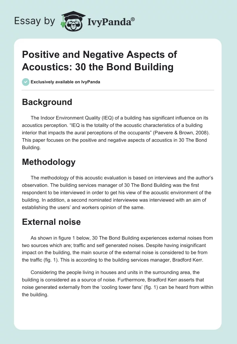 Positive and Negative Aspects of Acoustics: 30 the Bond Building. Page 1