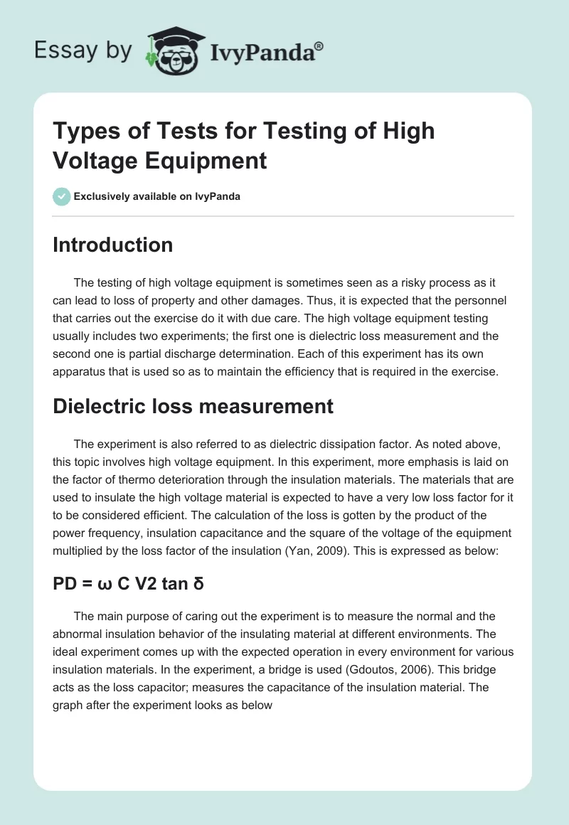 Types of Tests for Testing of High Voltage Equipment. Page 1