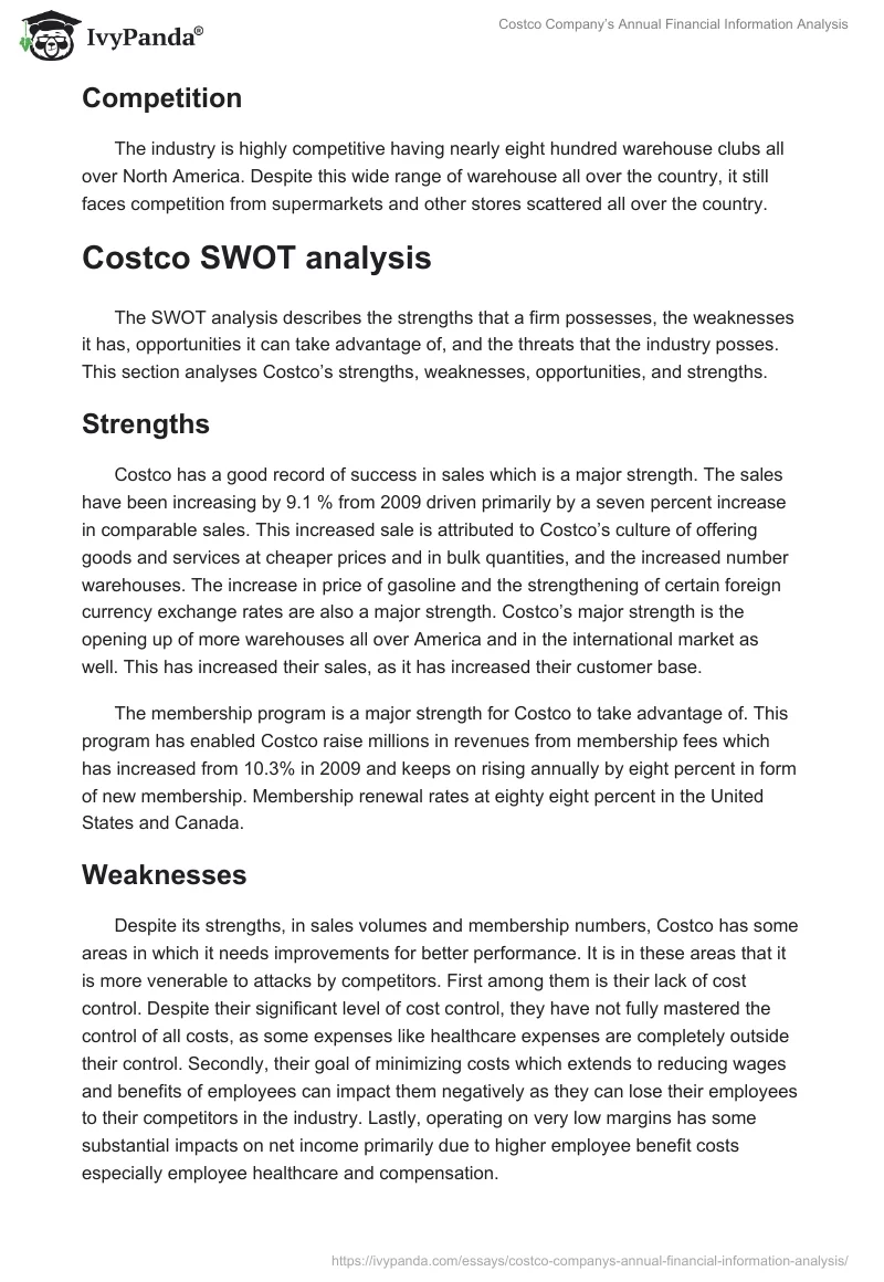 Costco Company’s Annual Financial Information Analysis. Page 3