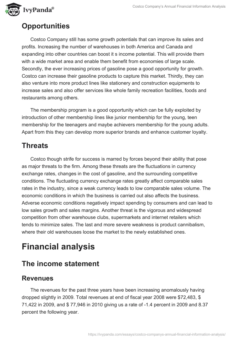Costco Company’s Annual Financial Information Analysis. Page 4