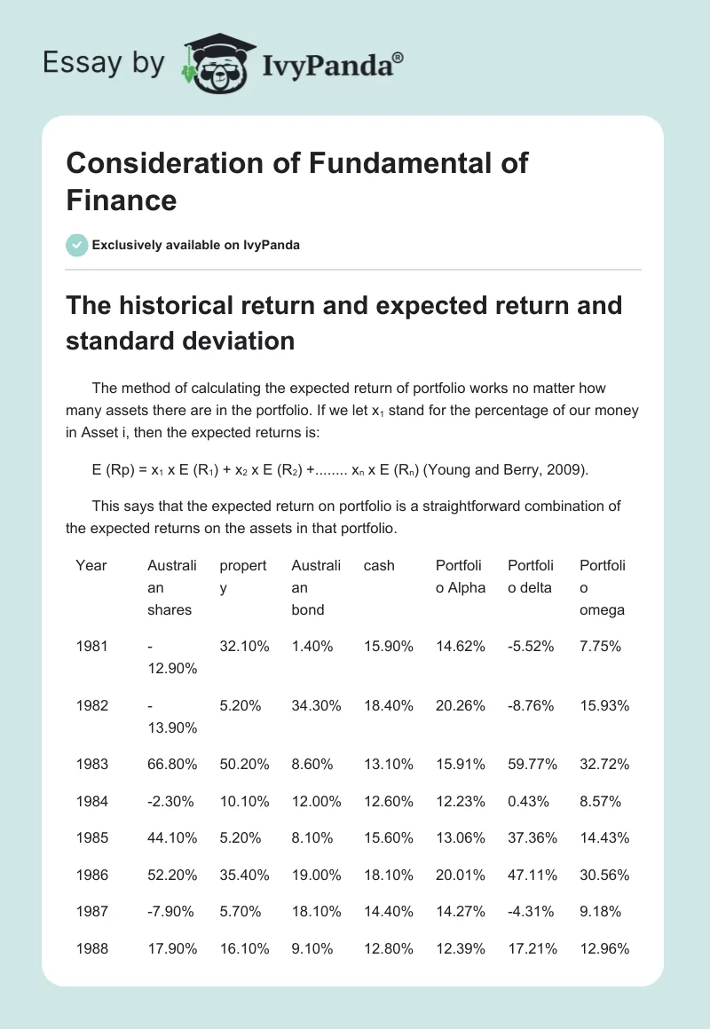 Consideration of Fundamental of Finance. Page 1