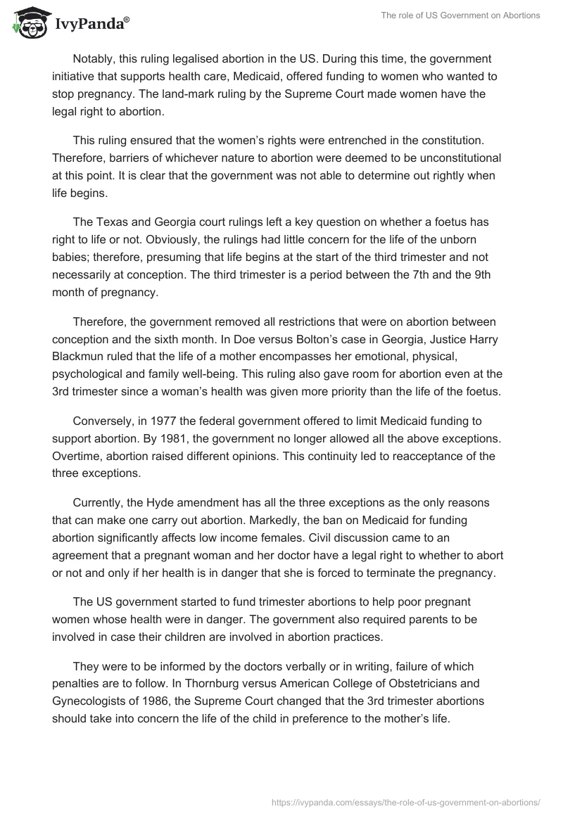 The Role of US Government on Abortions. Page 2