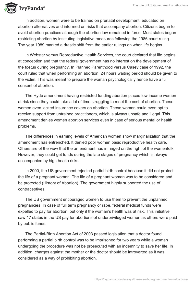 The Role of US Government on Abortions. Page 3