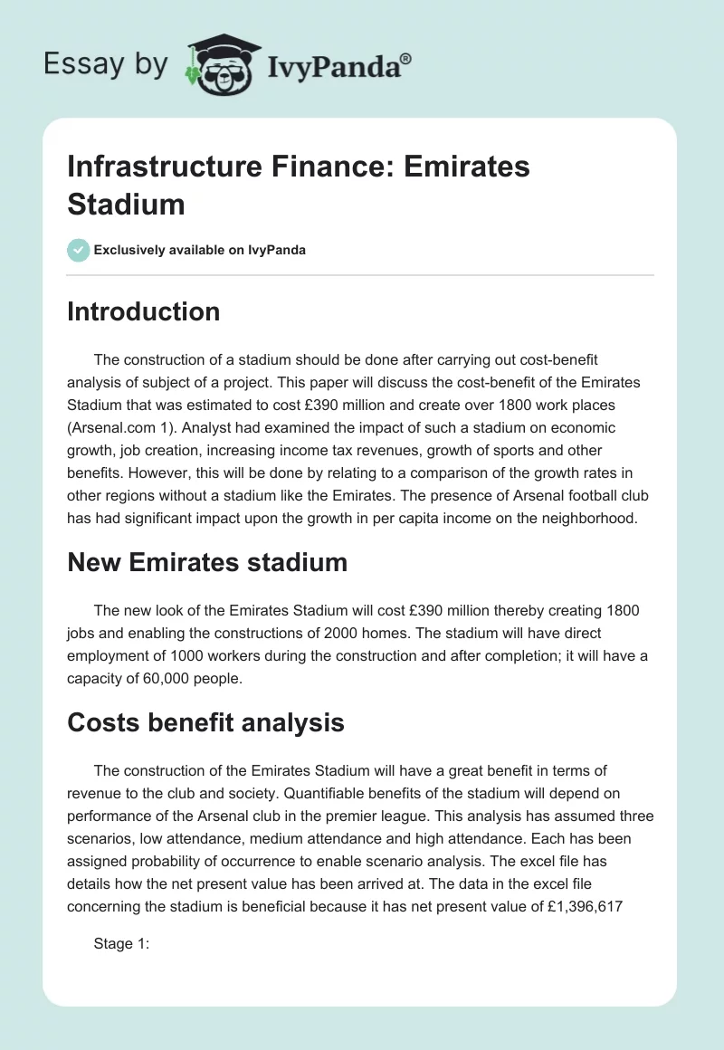Infrastructure Finance: Emirates Stadium. Page 1