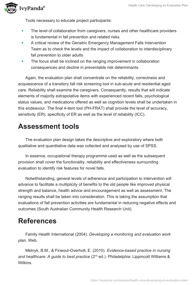 Health Care: Developing an Evaluation Plan. Page 2