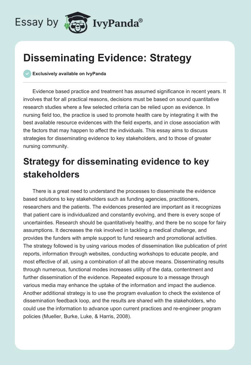 Disseminating Evidence: Strategy. Page 1
