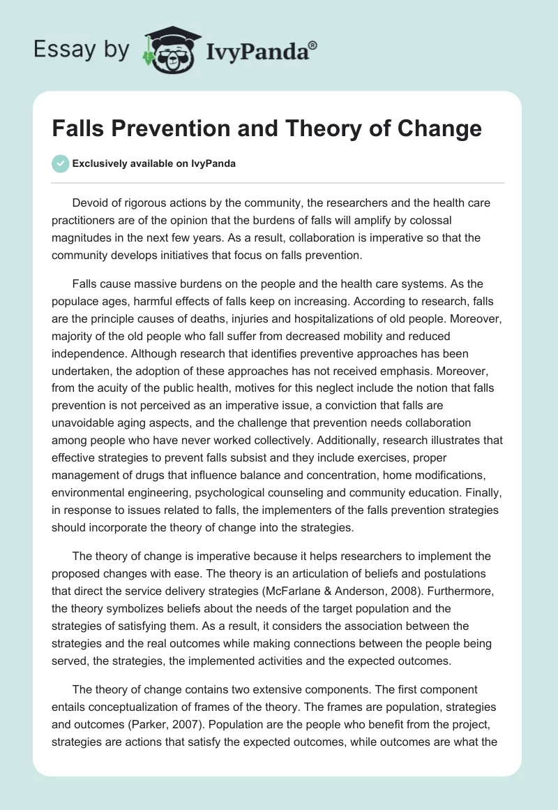 Falls Prevention and Theory of Change. Page 1