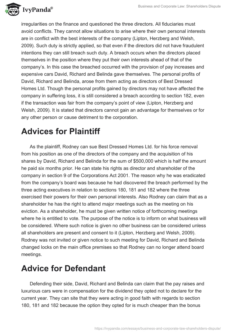 Business and Corporate Law: Shareholders Dispute. Page 4
