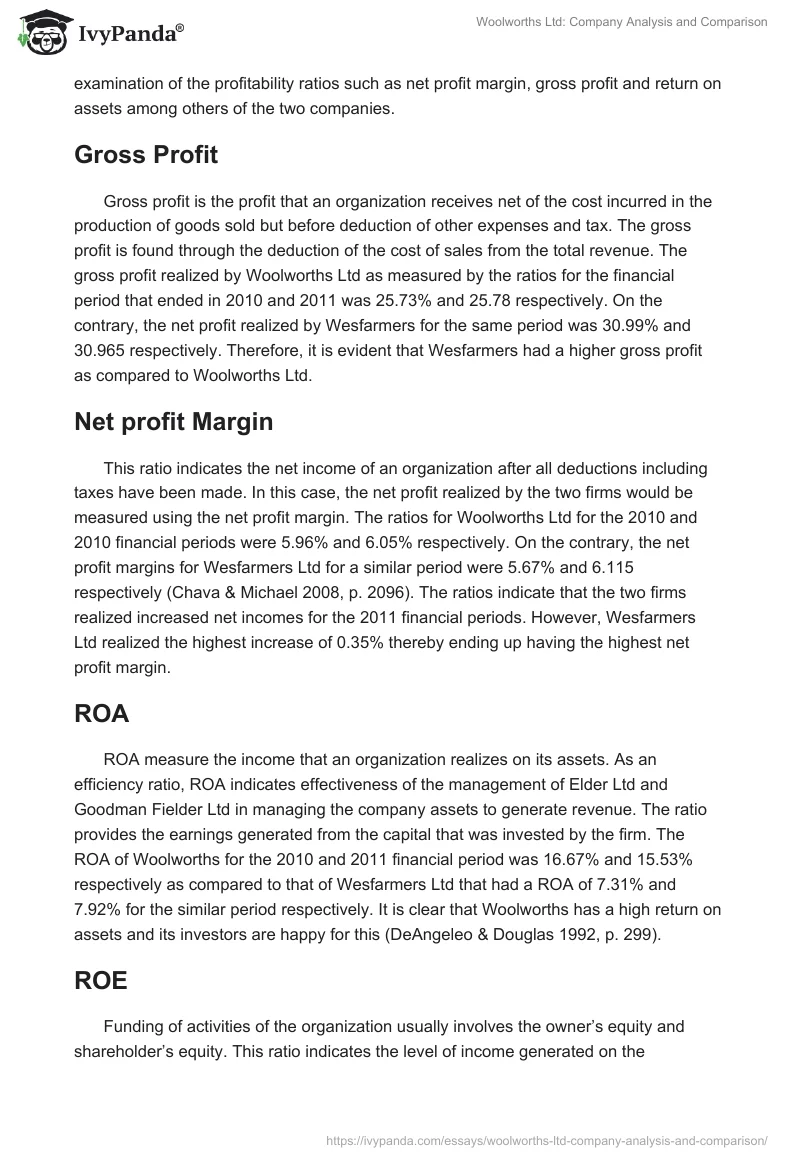 Woolworths Ltd: Company Analysis and Comparison. Page 3