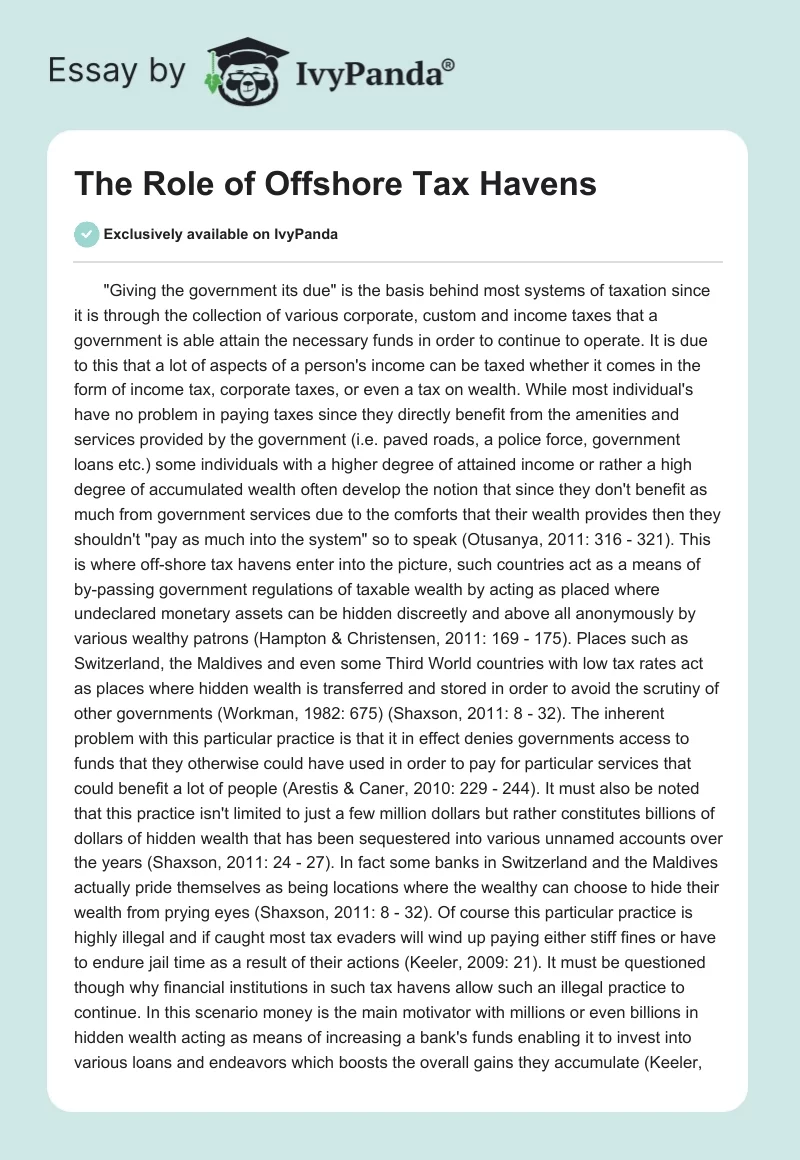 The Role of Offshore Tax Havens. Page 1