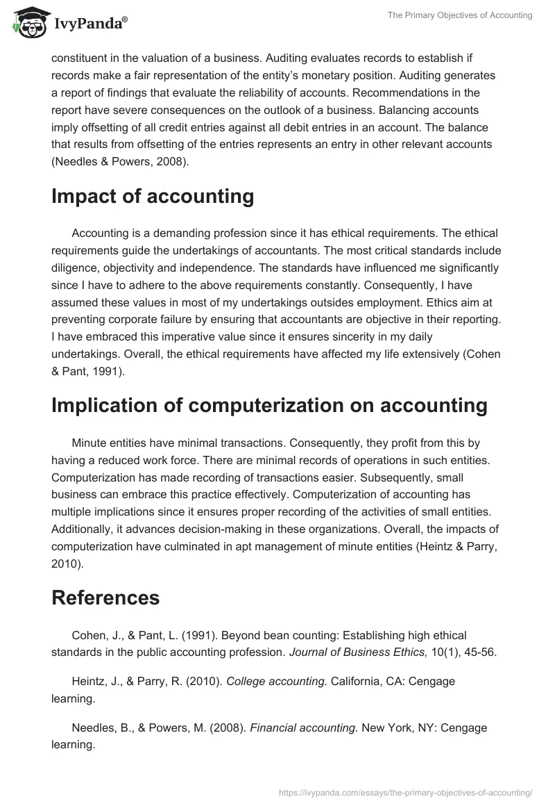 The Primary Objectives of Accounting. Page 2