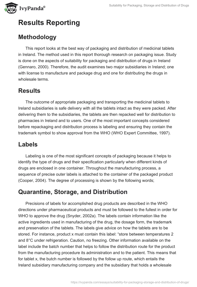 Suitability for Packaging, Storage and Distribution of Drugs. Page 4