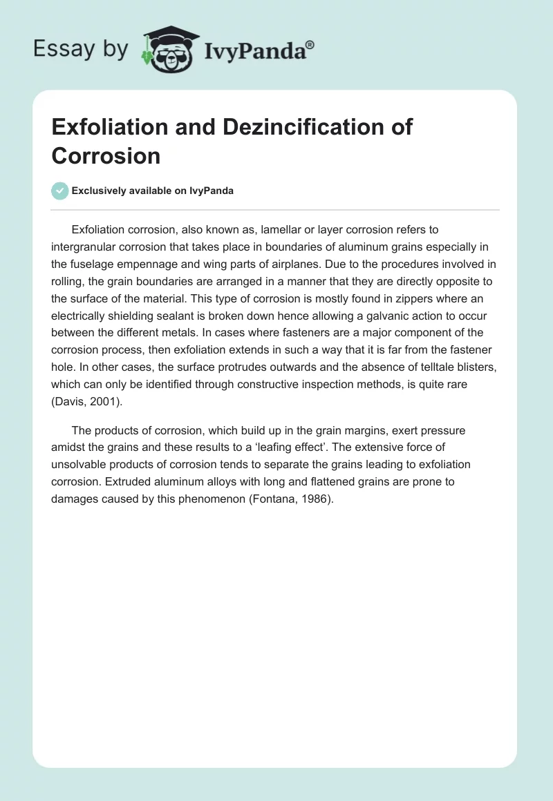 Exfoliation and Dezincification of Corrosion. Page 1