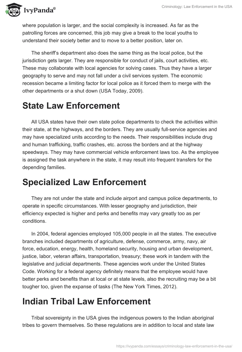 Criminology: Law Enforcement in the USA. Page 2