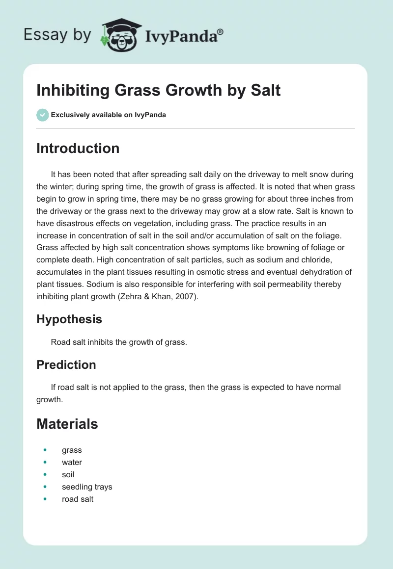 Inhibiting Grass Growth by Salt. Page 1