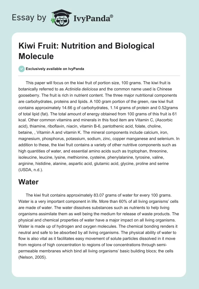 Kiwi Fruit: Nutrition and Biological Molecule. Page 1