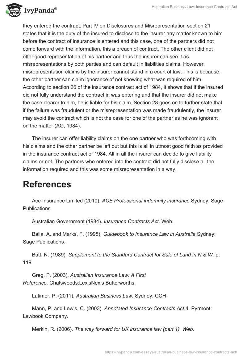 Australian Business Law: Insurance Contracts Act. Page 5