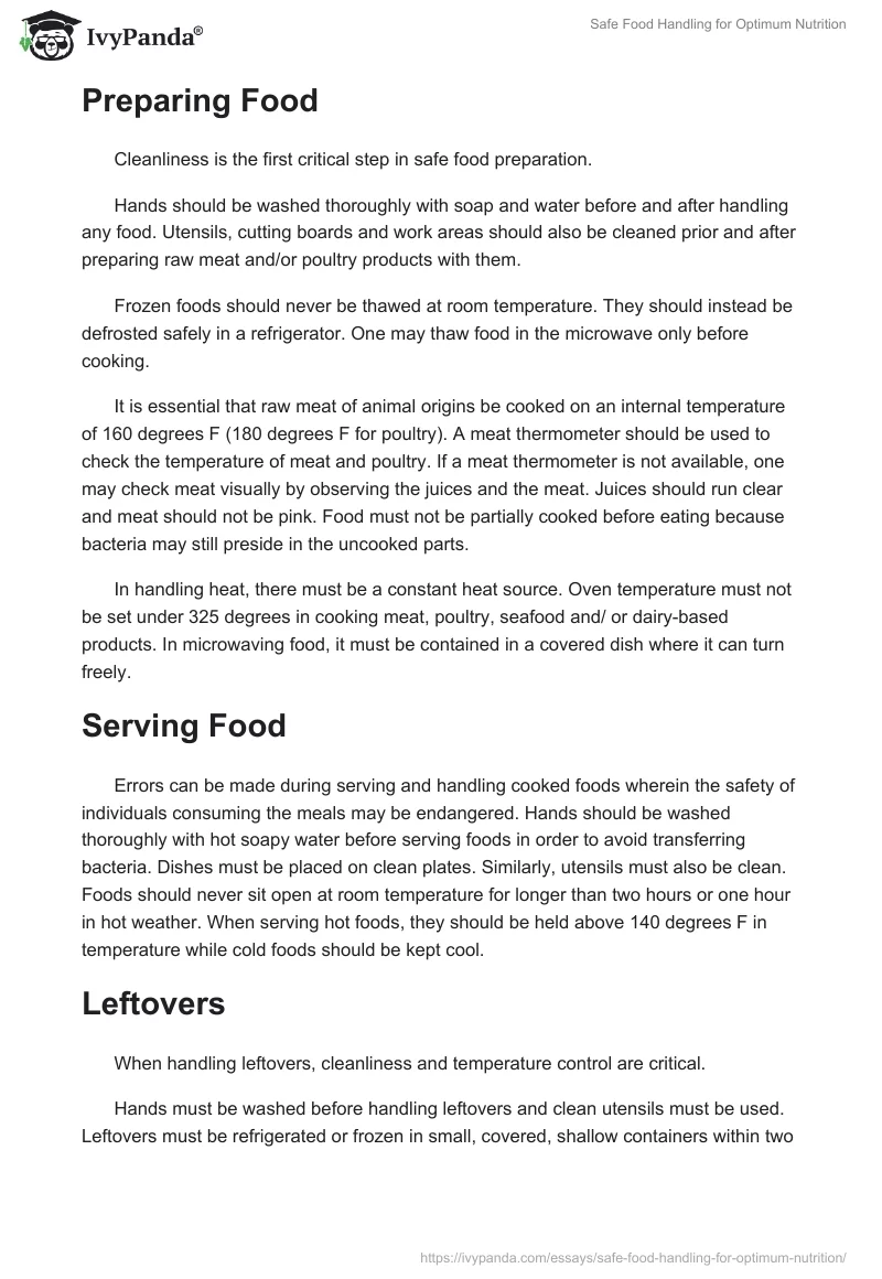 Safe Food Handling for Optimum Nutrition. Page 3