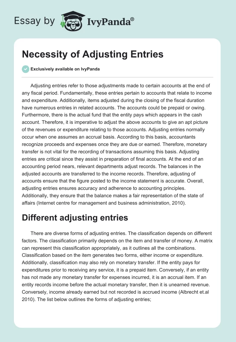 Necessity of Adjusting Entries. Page 1