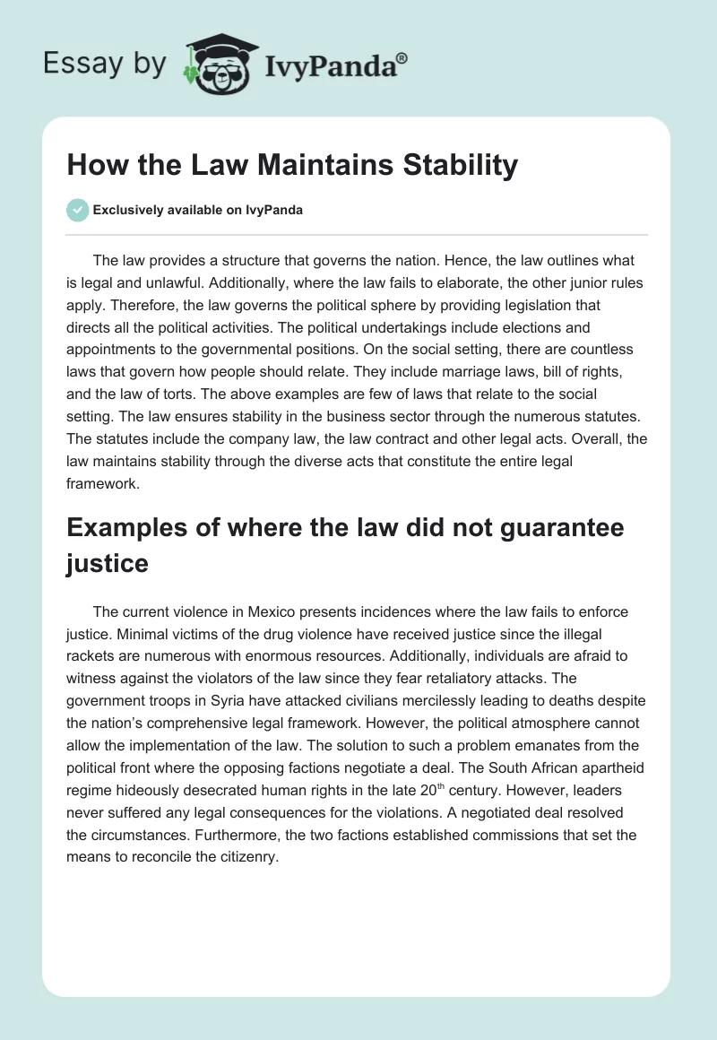 How the Law Maintains Stability. Page 1