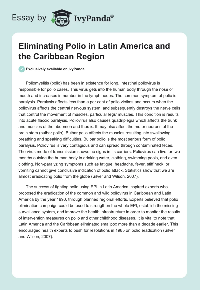 Eliminating Polio in Latin America and the Caribbean Region. Page 1