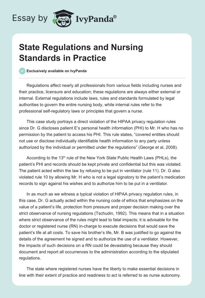 State Regulations and Nursing Standards in Practice. Page 1
