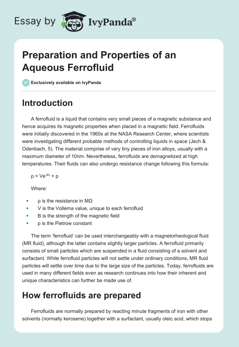 Preparation and Properties of an Aqueous Ferrofluid. Page 1